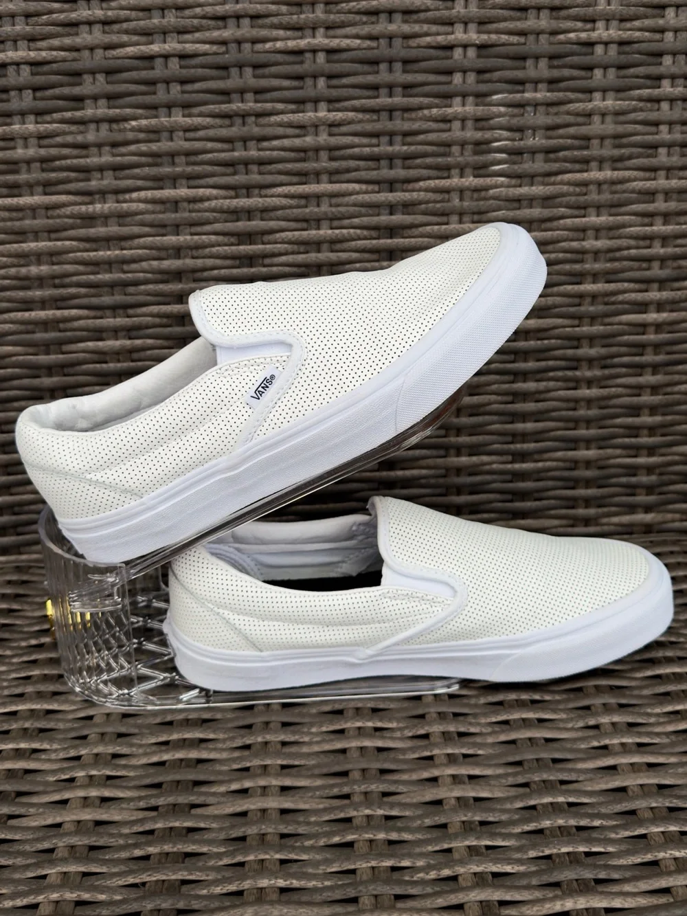 Vans Classic Slip-On Perf Leather White Sneakers Men’s 8.5 Women’s 10 EU 41